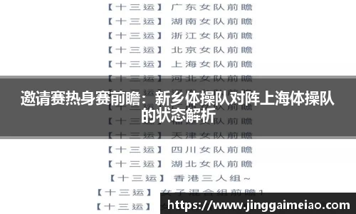 邀请赛热身赛前瞻：新乡体操队对阵上海体操队的状态解析